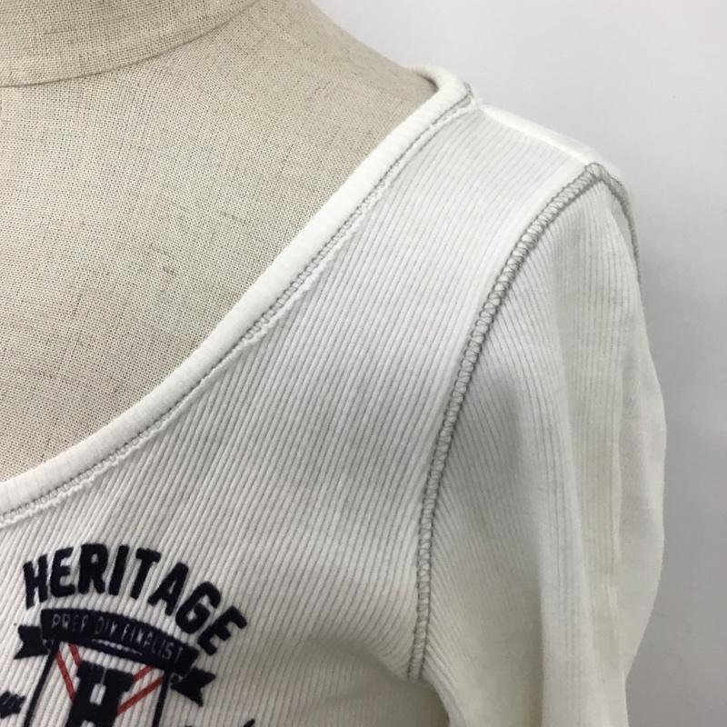 トミーヒルフィガー TOMMY HILFIGER カットソー 七分袖 ヘンリーネックカットソー リブカットソー プリントカットソー S ロゴ、文字 白 / ホワイト /  レディース USED 古着 中古 10105940