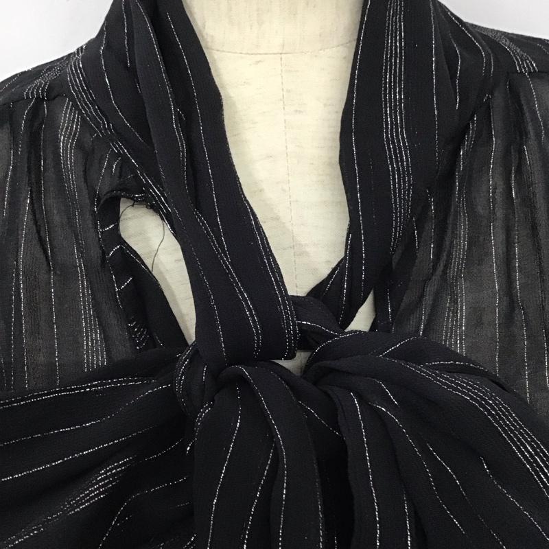 ザラ ZARA シャツ、ブラウス 長袖 長袖シャツ ストライプシャツ リボンカラーシャツ M ストライプ 黒 / ブラック / レディース USED 古着 中古 10125165