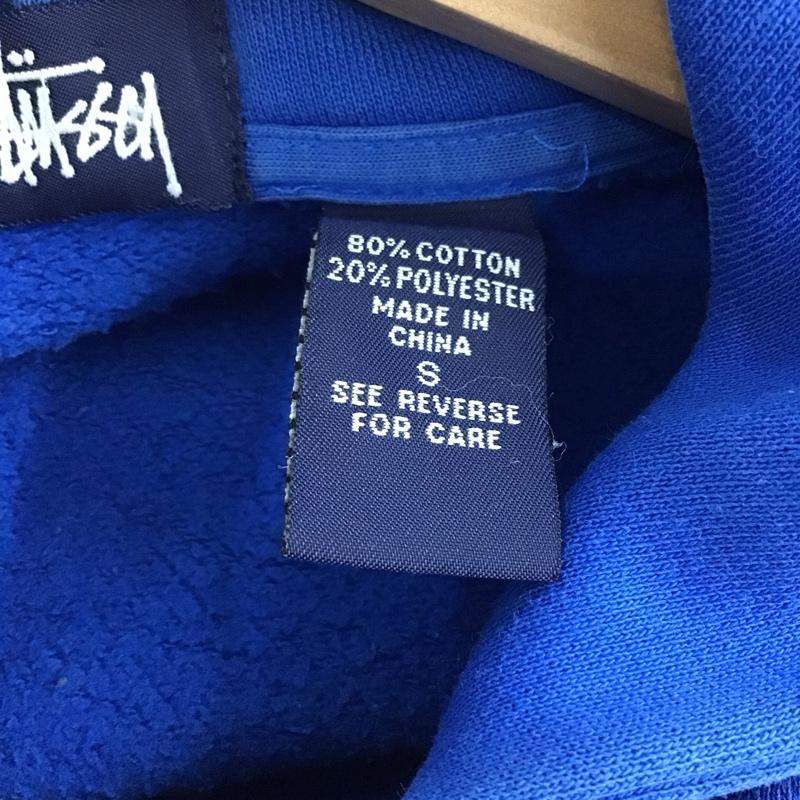 ステューシー STUSSY パーカー 長袖 長袖パーカー ジップアップパーカー スウェット 90s S ロゴ、文字 青 / ブルー / メンズ USED 古着 中古 10139676