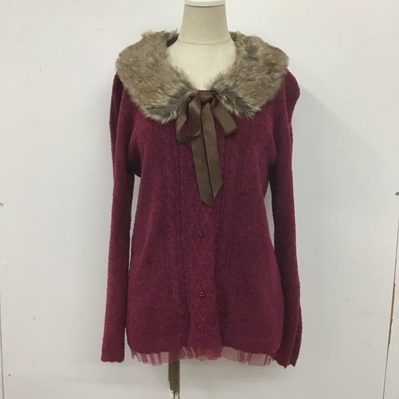 アクシーズファム axes femme ニット、セーター 長袖 長袖ニットカットソー ニット セーター クルーネックニット ファー付き M 無地 えんじ / ワインレッド / レディース USED 古着 中古 10107710