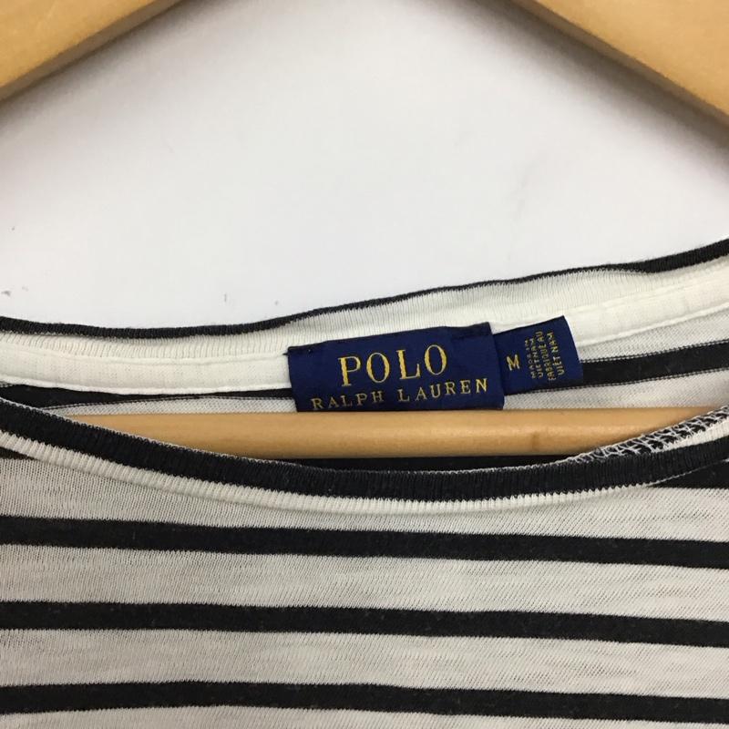 ポロラルフローレン POLO RALPH LAUREN Tシャツ 長袖 M ボーダー柄 X ロゴ、文字 白 / ホワイト / X 黒 / ブラック / レディース USED 古着 中古 10131083