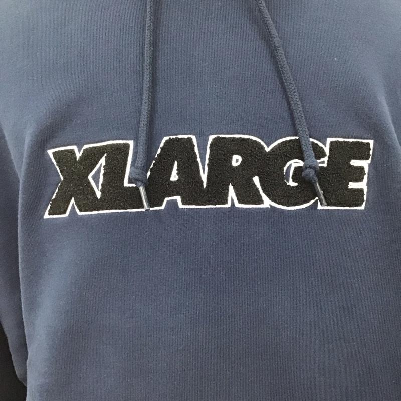エクストララージ XLARGE パーカー 長袖 長袖パーカー フード付きパーカー プリントスウェット トレーナー XL ロゴ、文字 紺 / ネイビー /  メンズ USED 古着 中古 10120621