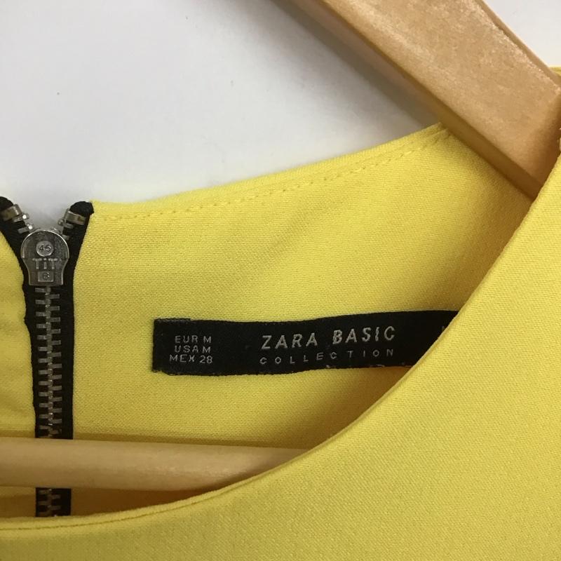 ザラベーシック ZARA BASIC ワンピース ロングスカート 半袖ワンピース タイトスカート ジップアップ クルーネック M 無地 黄 / イエロー / レディース USED 古着 中古 10136058