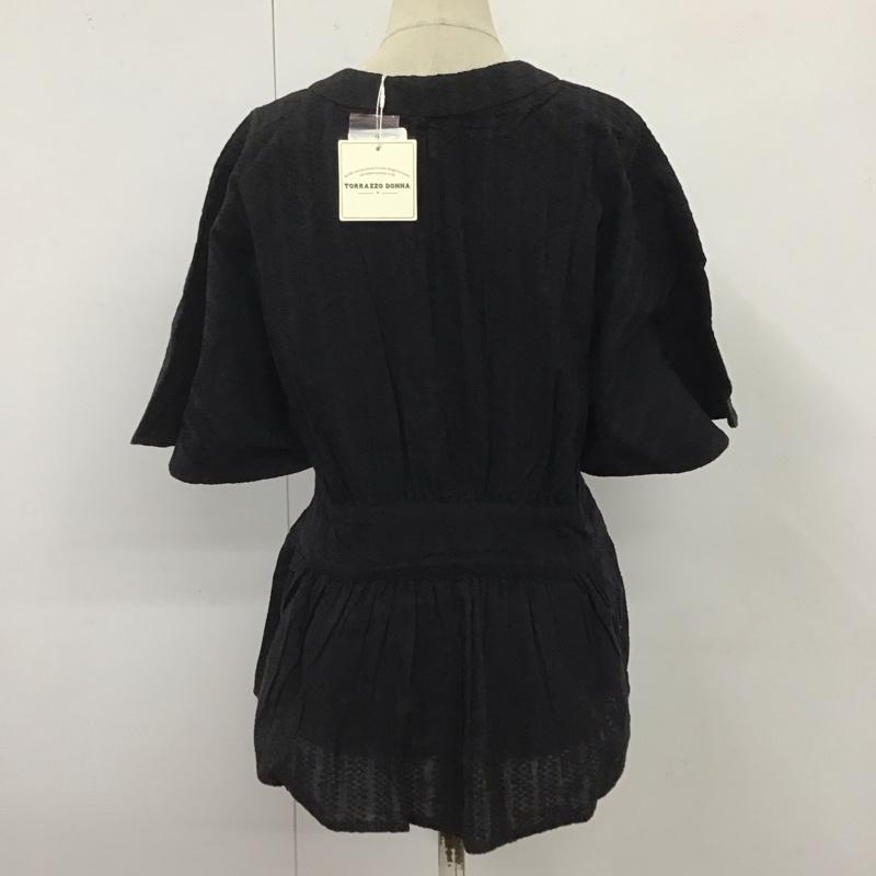 トラッゾドンナ Torrazzo Donna シャツ、ブラウス 半袖 85-3444 Vネック インド綿 タグ付き M 刺繍 黒 / ブラック / レディース USED 古着 中古 10123235