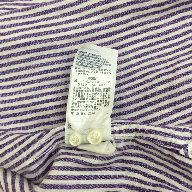トミーヒルフィガー TOMMY HILFIGER シャツ、ブラウス 半袖 TOMMY HILFIGER 半袖シャツ S ボーダー柄 紫 / パープル / X 白 / ホワイト / メンズ USED 古着 中古 10129218