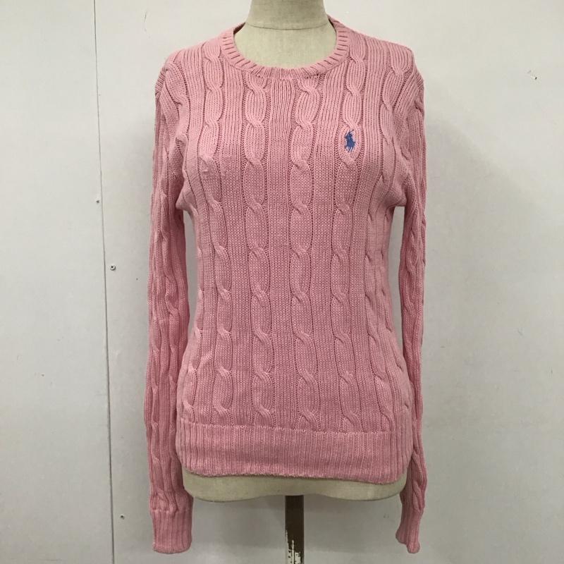 ポロラルフローレン POLO RALPH LAUREN ニット、セーター 長袖 コットンニット クルーネック ケーブル編み S ワンポイント 桃 / ピンク / レディース USED 古着 中古 10124973