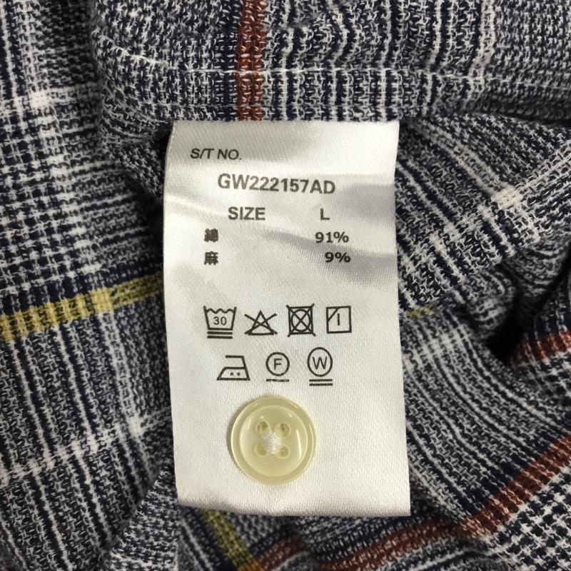 グローバルワーク GLOBAL WORK シャツ、ブラウス 半袖 GW222157AD バンドカラー L チェック 紺 / ネイビー / X 白 / ホワイト / X 橙 / オレンジ / X 黄 / イエロー / メンズ USED 古着 中古 10117783