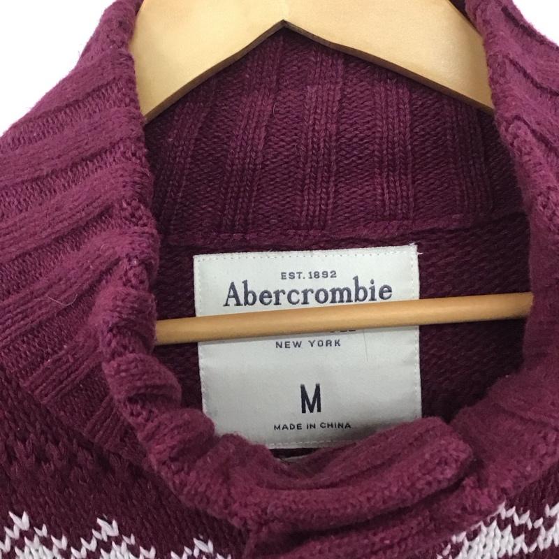 アバクロンビーアンドフィッチ ABERCROMBIE&FITCH カーディガン 長袖 長袖ニットカーディガン 前ボタン スタンドカラー 厚手 M プリント えんじ / ワインレッド / メンズ USED 古着 中古 10136205