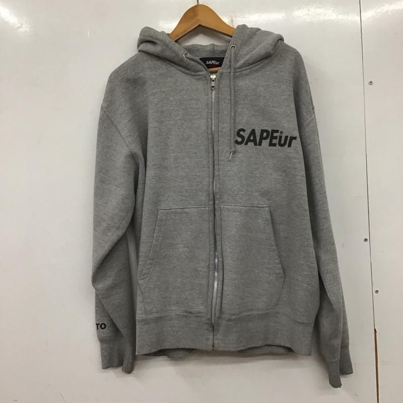 サプール SAPEur パーカー 長袖 ジップパーカー M ロゴ、文字 X プリント 灰 / グレー / メンズ USED 古着 中古 10137987