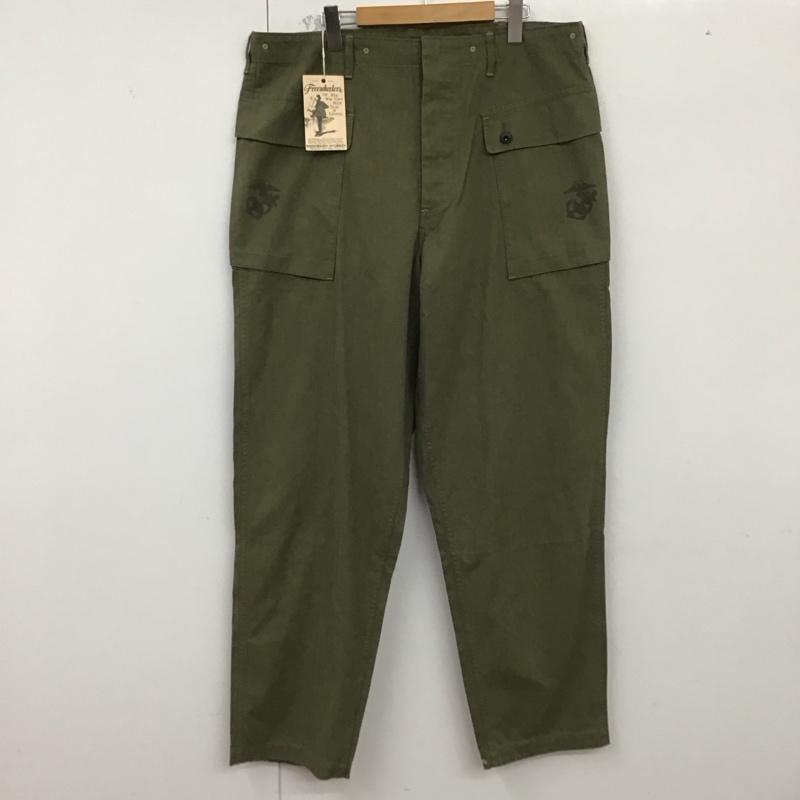 フリーホイーラーズ FREEWHEELERS パンツ ワークパンツ、ペインターパンツ USMCDEVILDOGM-1944 VintageStyleHeavyWeightYarnDyedHerringboneTwill ミリタリーパンツ 38インチ ロゴ、文字 カーキ / カーキ / メンズ USED 古着 中古 10129034