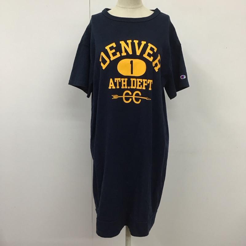 チャンピオン Champion ワンピース ひざ丈スカート CW-H310 カットソー 半袖 クルーネック Tシャツ M ロゴ、文字 紺 / ネイビー / レディース USED 古着 中古 10112169