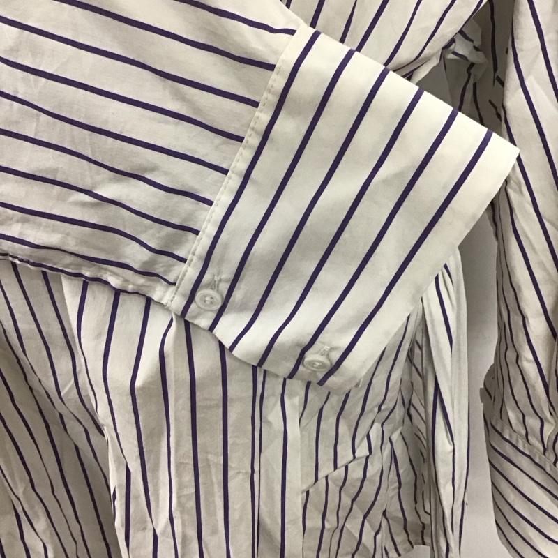 ザラウーマン ZARA WOMAN シャツ、ブラウス 長袖 長袖シャツ ストライプシャツ ノーカラーシャツ ウエスト切り替え M ストライプ 白 / ホワイト / X 紺 / ネイビー / レディース USED 古着 中古 10125185