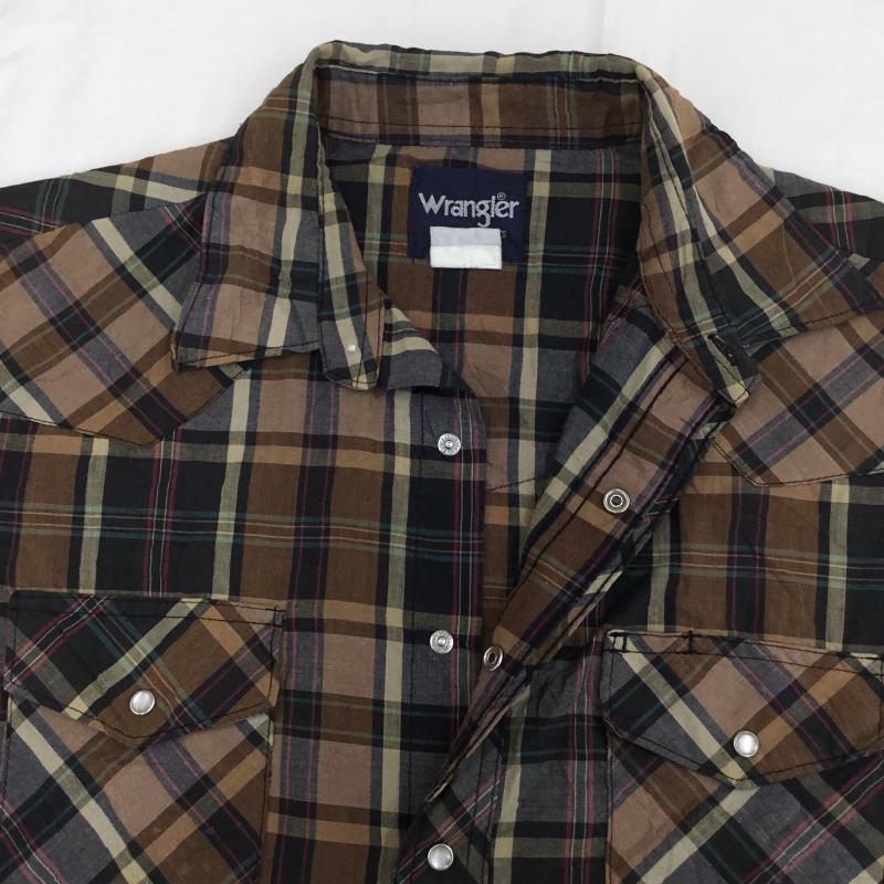 ラングラー Wrangler シャツ、ブラウス 半袖 L チェック 茶 / ブラウン / メンズ USED 古着 中古 10133528
