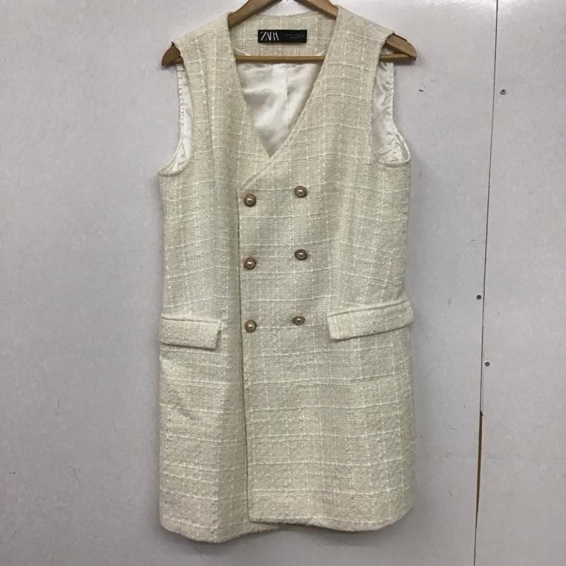 ザラ ZARA ベスト ベスト 2997 220 251 ロング丈 M チェック 白 / ホワイト / レディース USED 古着 中古 10139115