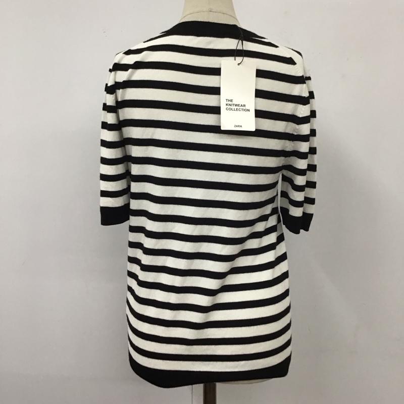 ザラニット ZARA KNIT カットソー 半袖 5646 021 105 リボン L ボーダー柄 白 / ホワイト / X 黒 / ブラック /  レディース USED 古着 中古 10113477
