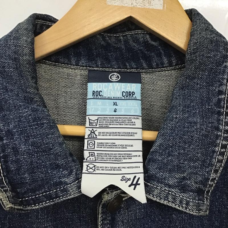 ロカウェア ROCAWEAR ジャケット、上着 ジャケット、ブレザー デニムジャケット Gジャン アウター カジュアルジャケット XL ロゴ、文字 インディゴ / インディゴ / メンズ USED 古着 中古 10130314
