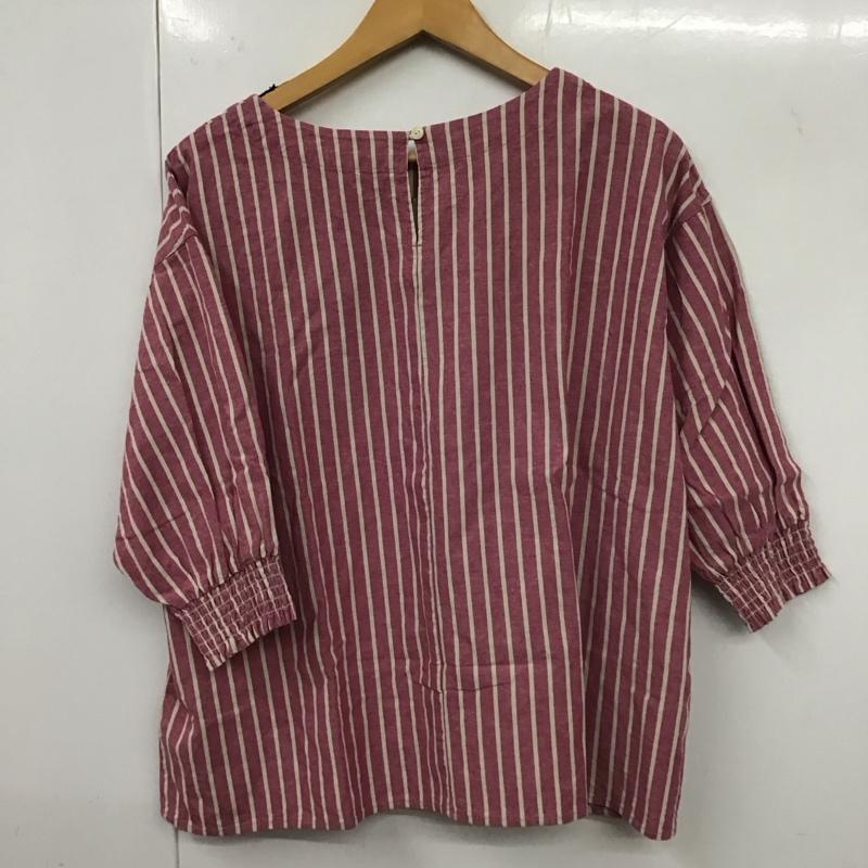 サマンサモスモス Samansa Mos2 カットソー 七分袖 FREE ストライプ 白 / ホワイト / X 桃 / ピンク / レディース USED 古着 中古 10131847