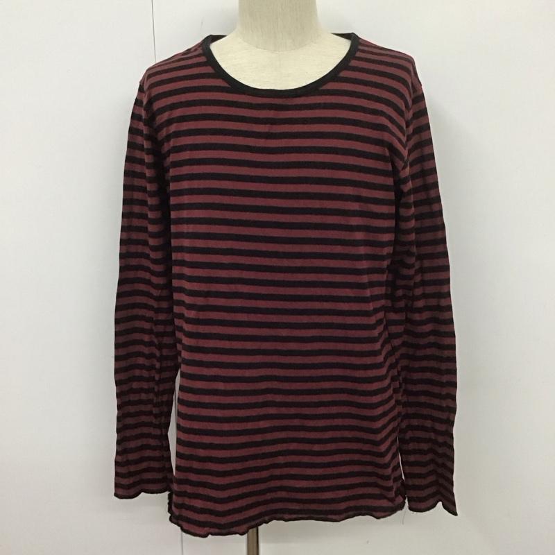 グラム glamb カットソー 長袖 クルーネック ロンT 3 ボーダー柄 黒 / ブラック / X えんじ / ワインレッド / メンズ USED 古着 中古 10107814