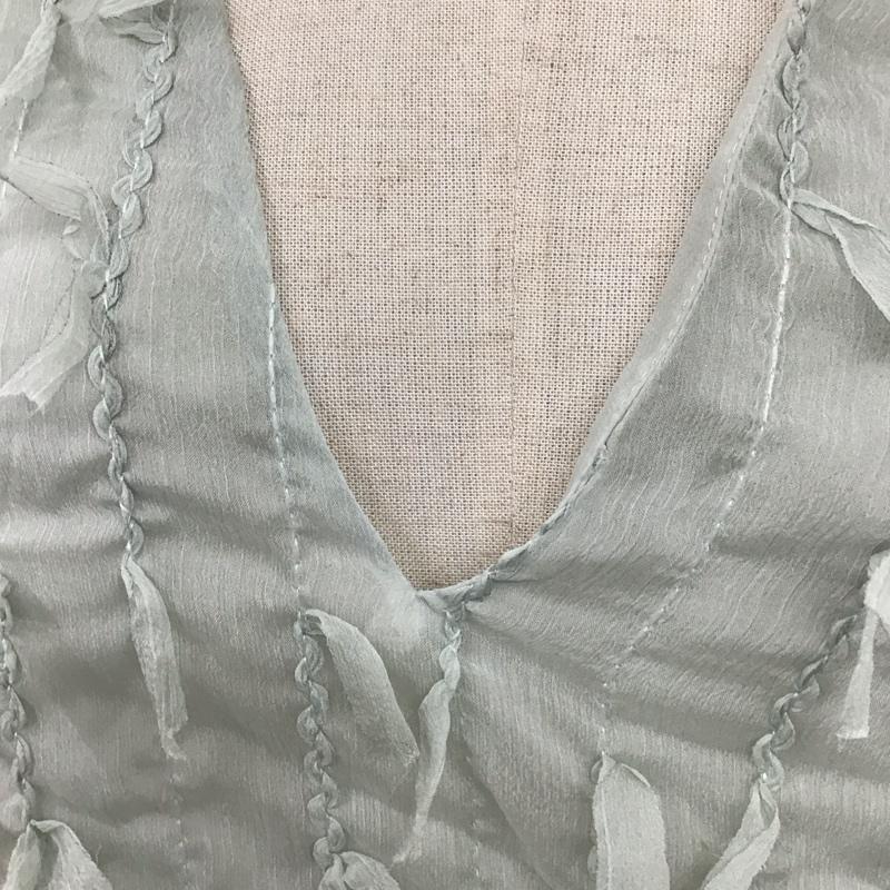 ザラ ZARA カットソー 長袖 2329 471 526 Vネック フリンジ シアー S 薄緑 / ライトグリーン / レディース USED 古着 中古 10123057