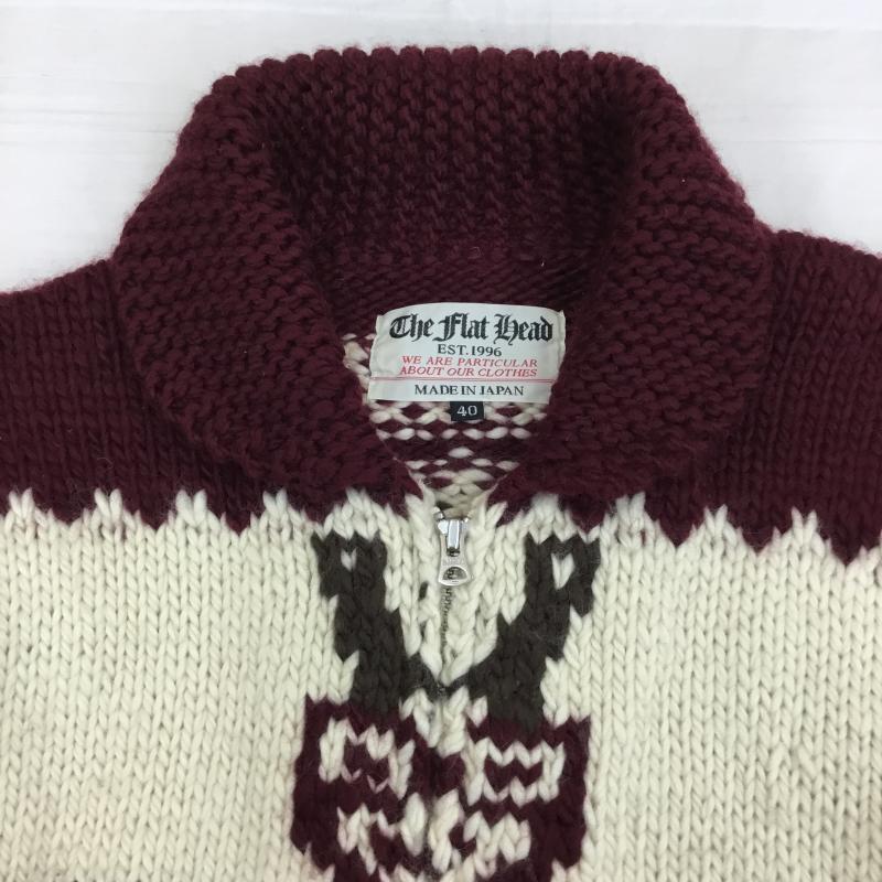 フラットヘッド The Flat Head ニット、セーター 長袖 カウチンセーター 40 白 / ホワイト / X ボルドー / ボルドー / メンズ USED 古着 中古 10137900