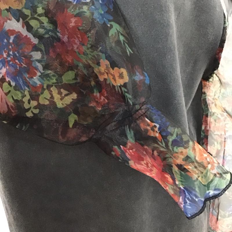 ザラ ZARA ワンピース ひざ丈スカート 4770 902 807 袖シアー シースルー パフスリーブ タグ付き カットソー M 花柄 マルチカラー / マルチカラー / レディース USED 古着 中古 10124992