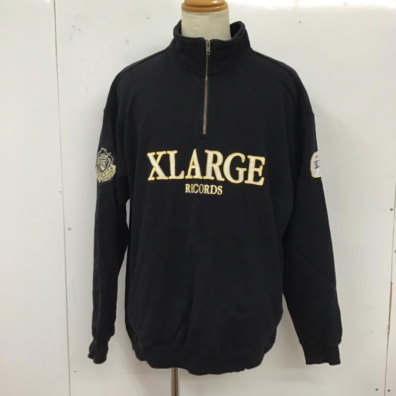 エクストララージ XLARGE トレーナー 長袖 長袖トレーナー スウェット ジップアップネック リブスウェットカットソー XL ロゴ、文字 黒 / ブラック /  メンズ USED 古着 中古 10120613