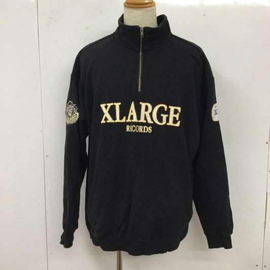 エクストララージ XLARGE トレーナー 長袖 長袖トレーナー スウェット ジップアップネック リブスウェットカットソー XL ロゴ、文字 黒 / ブラック /  メンズ USED 古着 中古 10120613