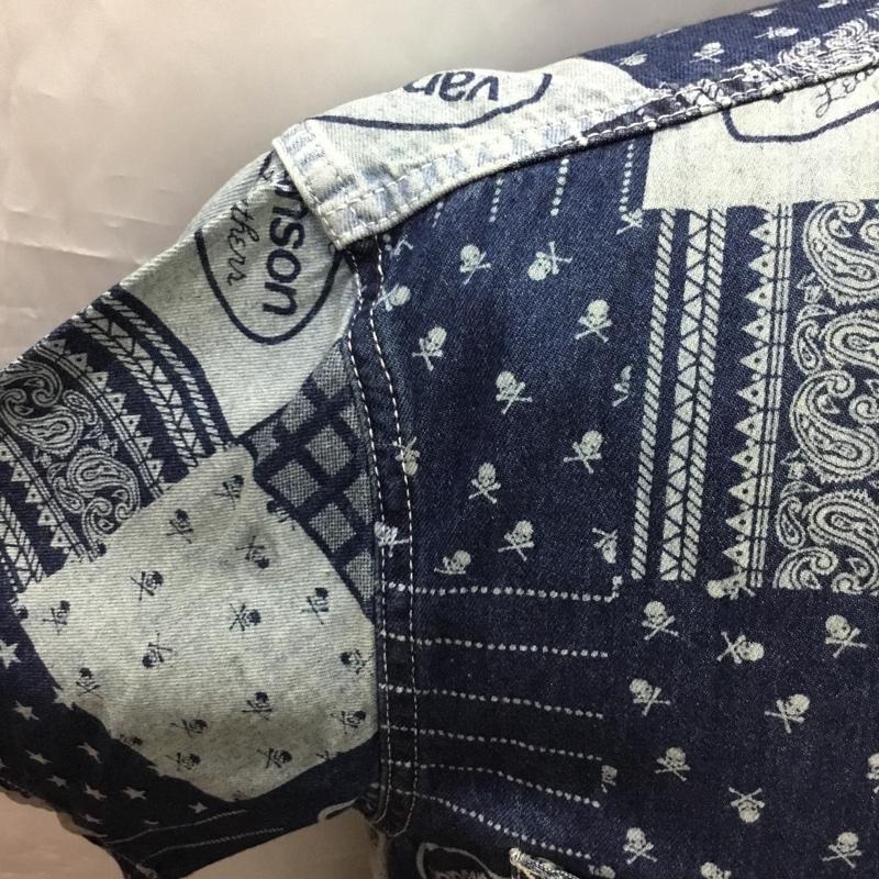 ヴァンソン VANSON シャツ、ブラウス 半袖 半袖シャツ カラーシャツ 半袖カットソー プリントシャツ M プリント インディゴ / インディゴ /  メンズ USED 古着 中古 10108999
