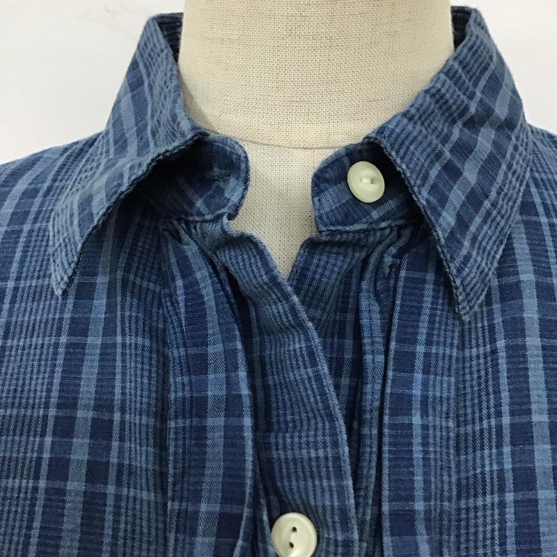 ラルフローレン RALPHLAUREN シャツ、ブラウス 長袖 フリル コットン リネン S チェック 青 / ブルー / レディース USED 古着 中古 10114757