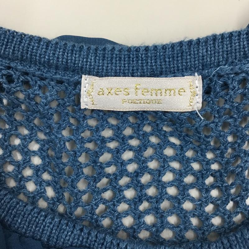 アクシーズファム ポエティック axes femme POETIQUE カーディガン 長袖 TS161X03P 鍵編み 襟フリル M 無地 青 / ブルー / レディース USED 古着 中古 10107466