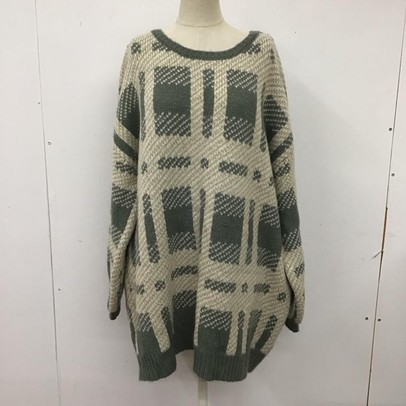ヘザー Heather ニット、セーター 長袖 HE061449CF チュニックニット FREE チェック 緑 / グリーン / X 白 / ホワイト / X ベージュ / ベージュ / レディース USED 古着 中古 10116171