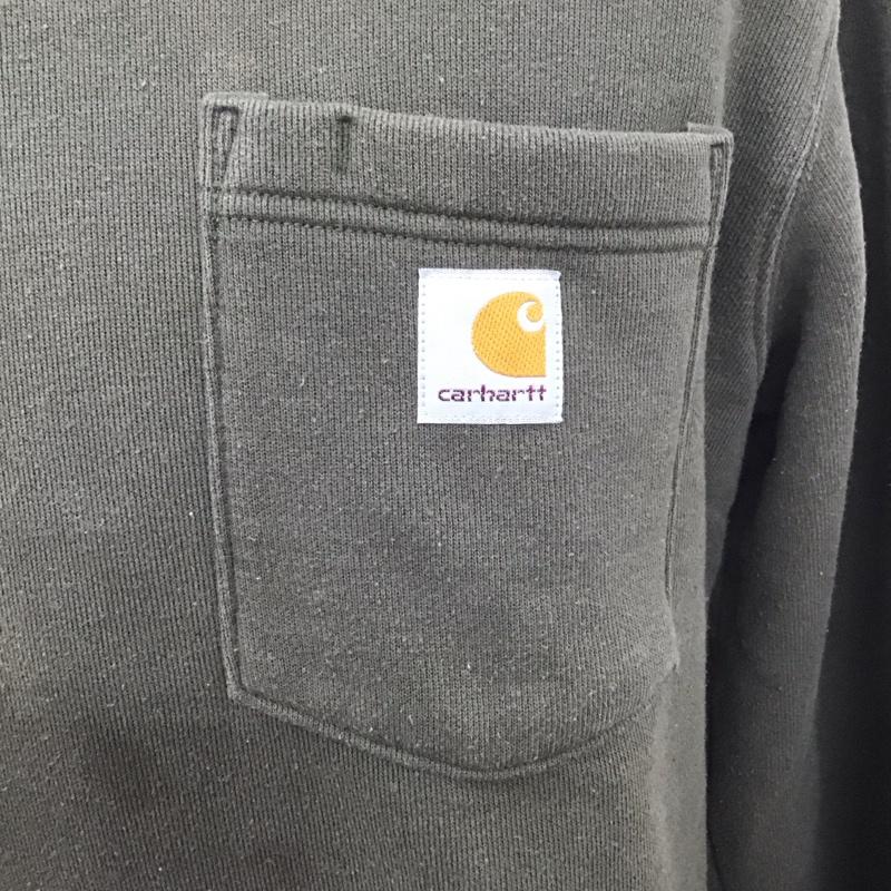 カーハート Carhartt トレーナー 長袖 長袖トレーナー スウェット クルーネック リブスウェットカットソー M ロゴ、文字 カーキ / カーキ / メンズ USED 古着 中古 10107687