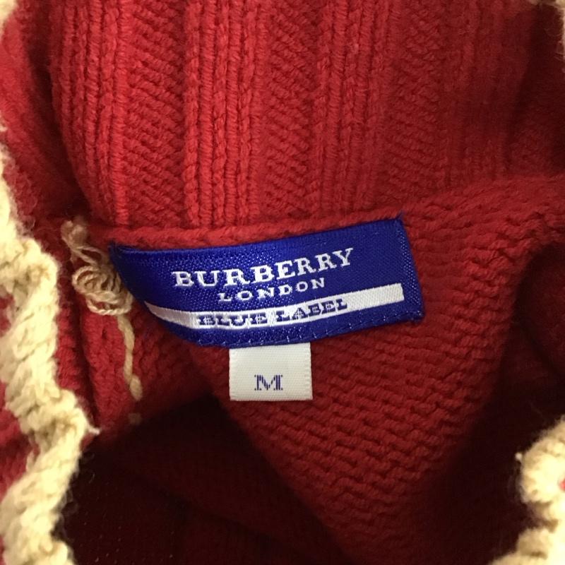 バーバリーロンドン Burberry London ニット、セーター 長袖 長袖ジップアップニット アウター セーターニットジャケット スタンドカラー M ロゴ、文字 赤 / レッド / メンズ USED 古着 中古 10122411