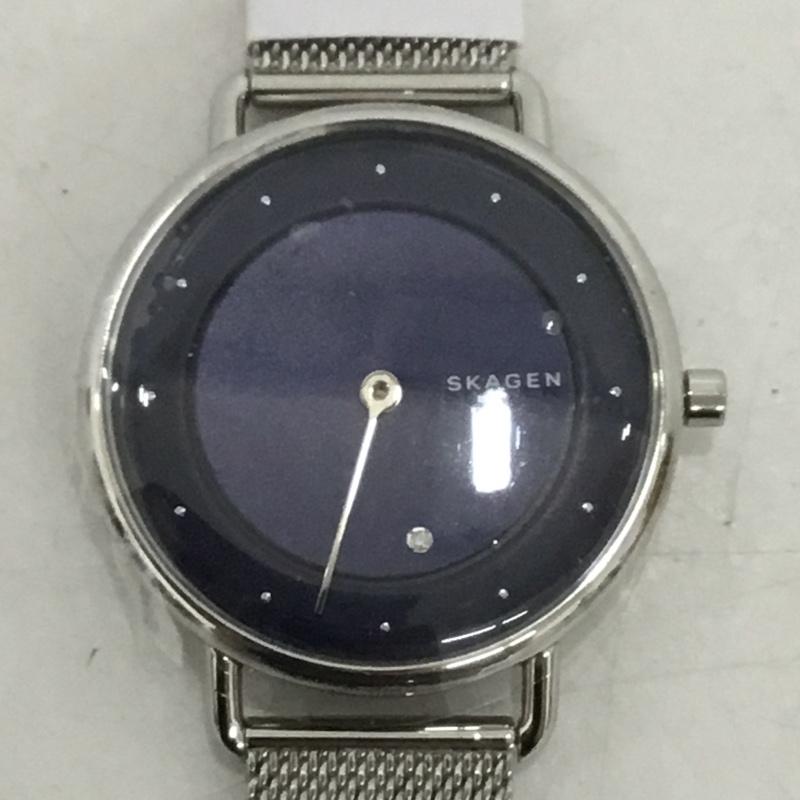 スカーゲン SKAGEN 腕時計 アナログ(クォーツ式) SKW2738 ロゴ、文字 銀 / シルバー / X 紺 / ネイビー / レディース USED 古着 中古 10134983