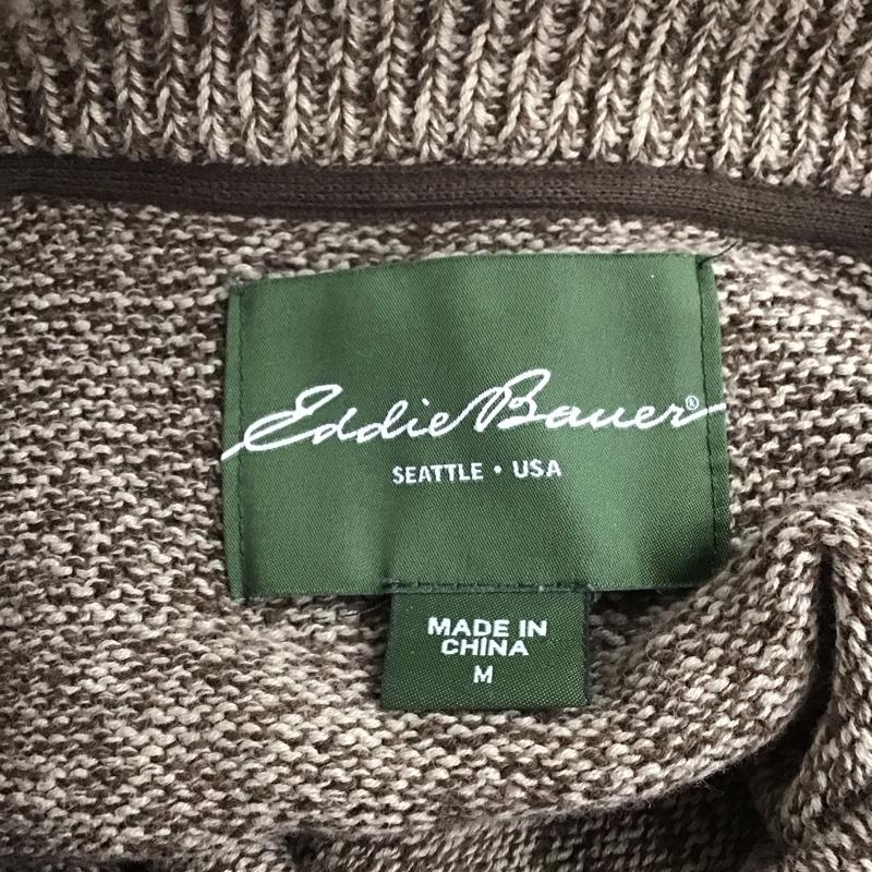 エディーバウアー Eddie Bauer ニット、セーター 長袖 長袖ニットカットソー ジップアップカラーニット セーター M 無地 茶 / ブラウン / メンズ USED 古着 中古 10123829