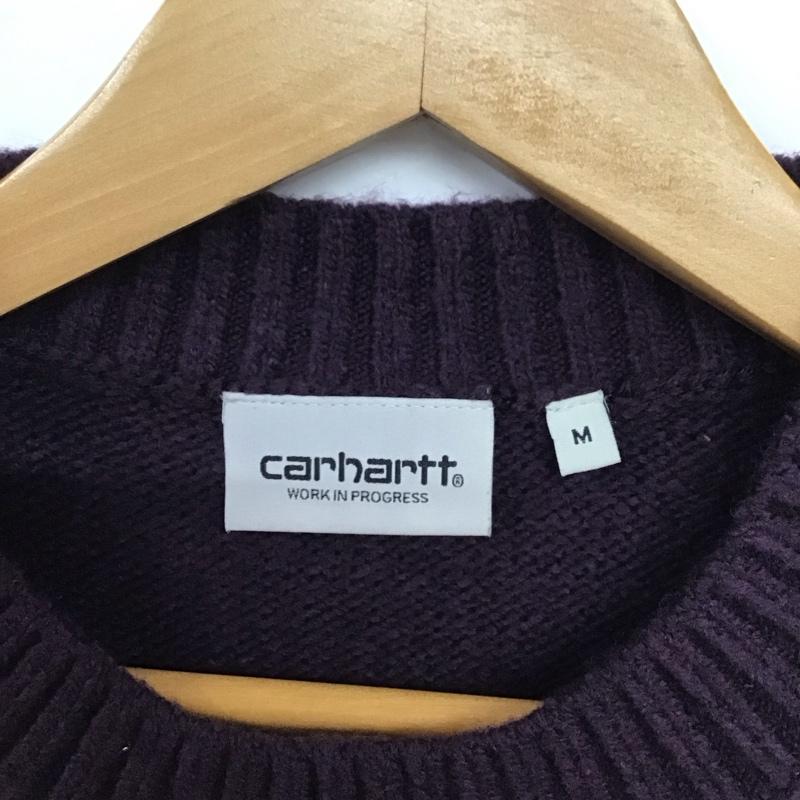 カーハート Carhartt ニット、セーター 長袖 長袖ニットカットソー クルーネック セーター M ボーダー柄 紫 / パープル / メンズ USED 古着 中古 10132234