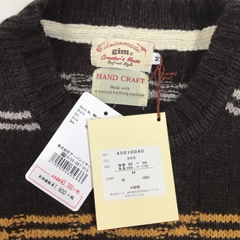 ジム gim ニット、セーター 長袖 長袖ニットカットソー ニット セーター クルーネックニット M ボーダー柄 茶 / ブラウン / メンズ USED 古着 中古 10111711