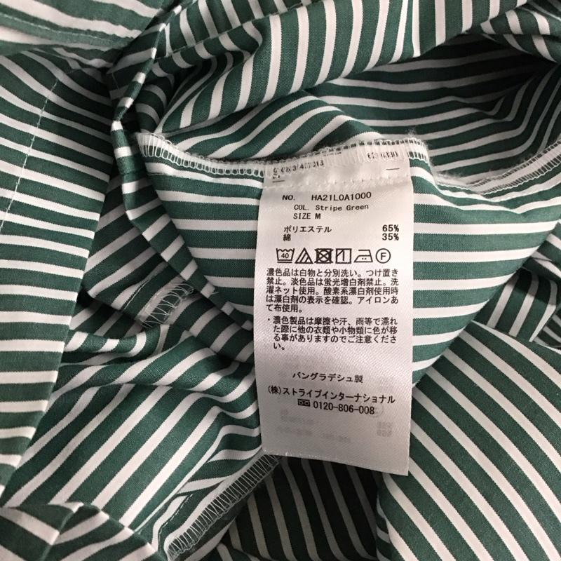 アメリカンホリック AMERICAN HOLIC シャツ、ブラウス 長袖 HA21L0A1000 イージーケアオープンスリーブシャツ M ストライプ 白 / ホワイト / X 緑 / グリーン / レディース USED 古着 中古 10113995