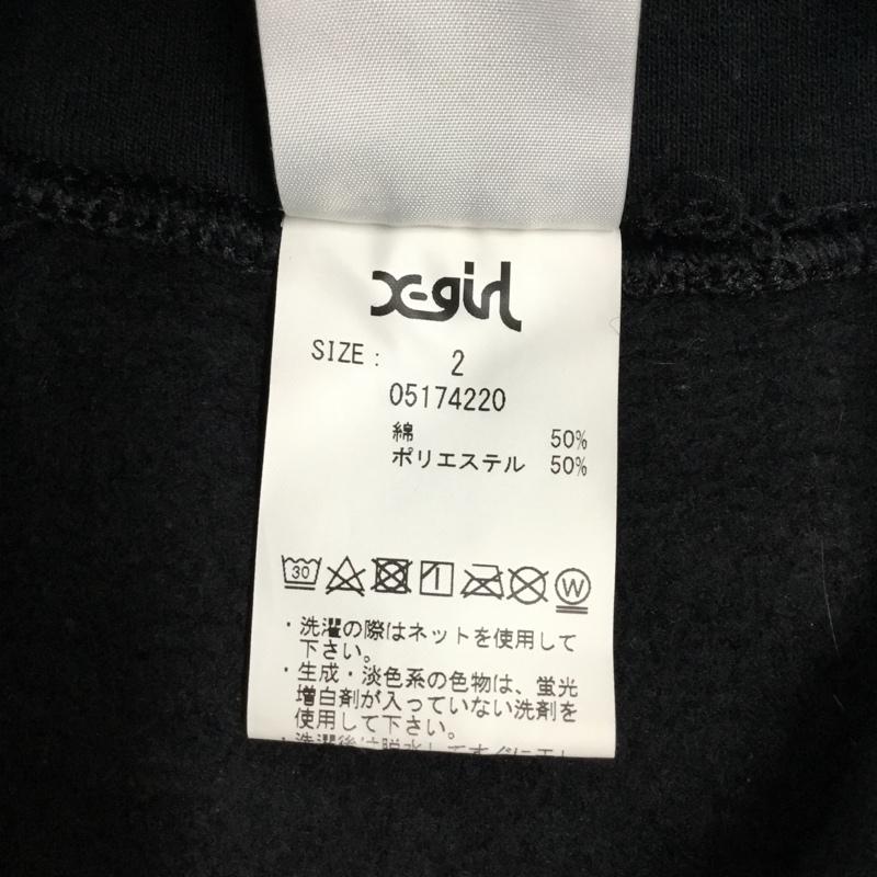エックスガール X-girl パーカー 長袖 鳥獣戯画 プルオーバー フーディー 裏起毛 2 ロゴ、文字 黒 / ブラック / レディース USED 古着 中古 10118375