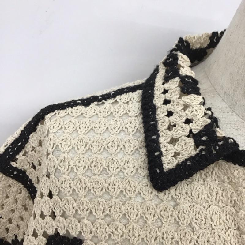 ザラ ZARA シャツ、ブラウス 半袖 半袖ニットシャツ 前開きニットカーディガン カラーシャツ L 総柄 黒 / ブラック / X ベージュ / ベージュ / メンズ USED 古着 中古 10108030