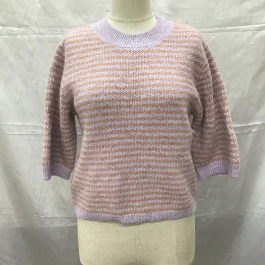 ダブルクローゼット w closet ニット、セーター 半袖 341026 アームカバー付き ボーダー柄 紫 / パープル / X 桃 / ピンク /  レディース USED 古着 中古 10112439