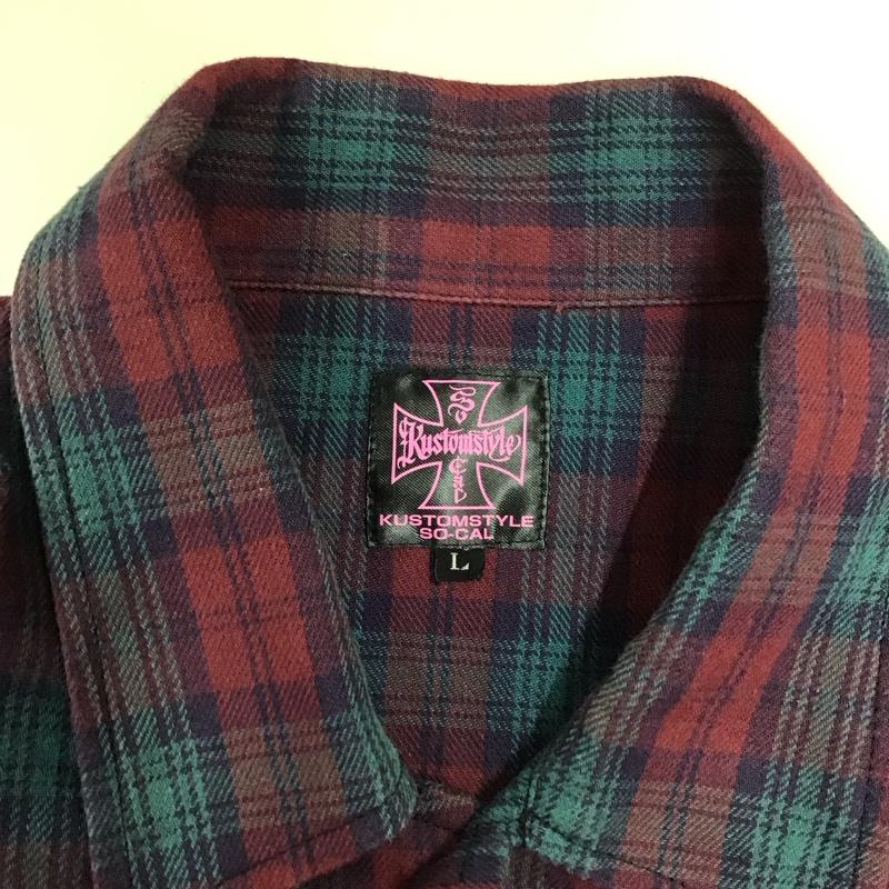 カスタムスタイル KUSTOMSTYLE シャツ、ブラウス 半袖 刺繍 ロゴ 胸ポケット L チェック マルチカラー / マルチカラー / メンズ USED 古着 中古 10122617