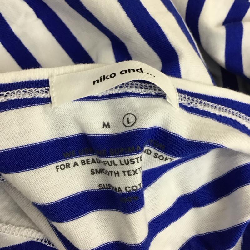 ニコアンド niko and... カットソー 半袖 半袖カットソー プリントTシャツ クルーネックカットソー L ボーダー柄 白 / ホワイト / X 青 / ブルー / レディース USED 古着 中古 10114332