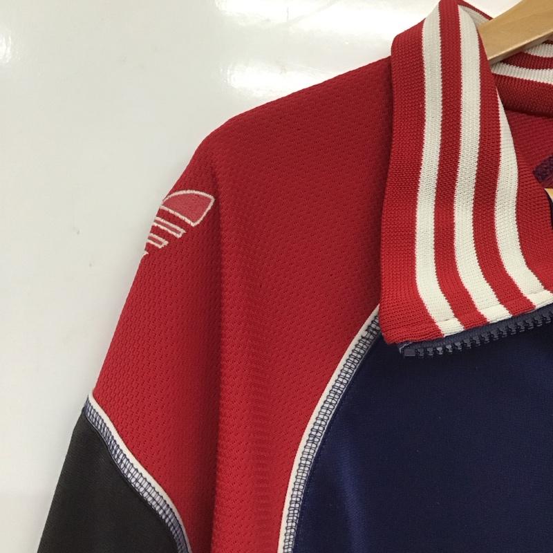 アディダス adidas ジャケット、上着 ジャケット、ブレザー ジップアップジャケット ジャージ スポーツウェア 古着 M ロゴ、文字 黒 / ブラック / X 赤 / レッド / X 紺 / ネイビー / メンズ USED 古着 中古 10137089