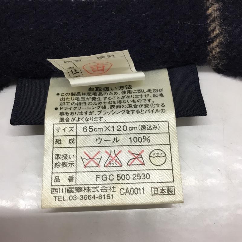 バーバリーロンドン Burberry London マフラー マフラー FGC 500 2530 ウール チェック フリンジ ワンポイント 紺 / ネイビー / メンズ USED 古着 中古 10119930