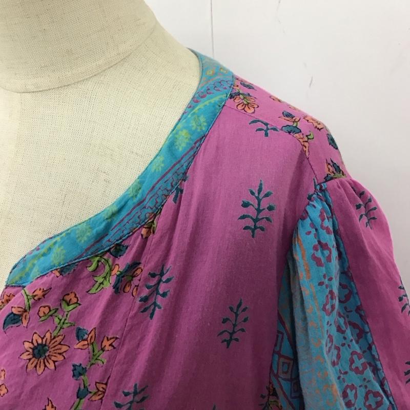 チチカカ TITICACA ワンピース ロングスカート ISICC740 ブロックプリント スリットネック 七分袖 総柄 マルチカラー / マルチカラー / レディース USED 古着 中古 10116465