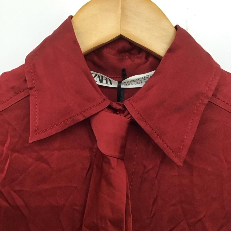 ザラ ZARA ワンピース ロングスカート 8426 740 606 タイ付き 長袖 S 無地 赤 / レッド / レディース USED 古着 中古 10138646