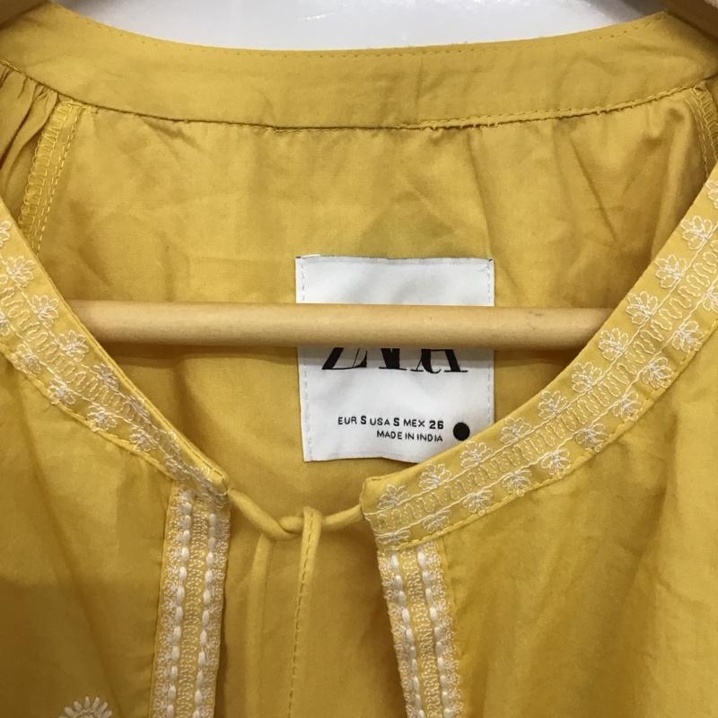 ザラ ZARA カーディガン 長袖 長袖カーディガン 前開き ノーカラー S 刺繍 黄 / イエロー / レディース USED 古着 中古 10135613