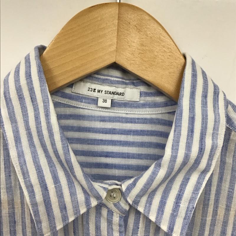 ニジュウサンク 23区 シャツ、ブラウス 長袖 38 ストライプ 白 / ホワイト / X 水色 / ライトブルー / レディース USED 古着 中古 10131753