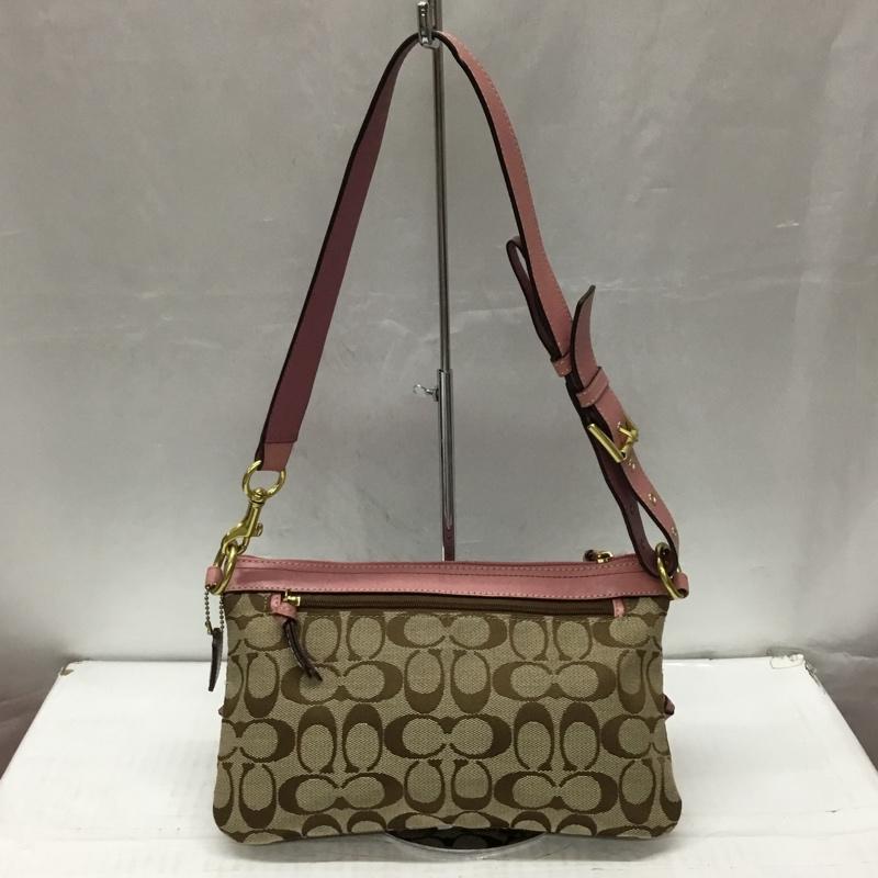 コーチ COACH ショルダーバッグ ショルダーバッグ シグネチャー ロゴ、文字 ベージュ / ベージュ / X 桃 / ピンク / レディース USED 古着 中古 10107602